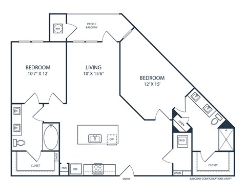 Floor plan for 2 beds, 2 baths, 1132 sqft